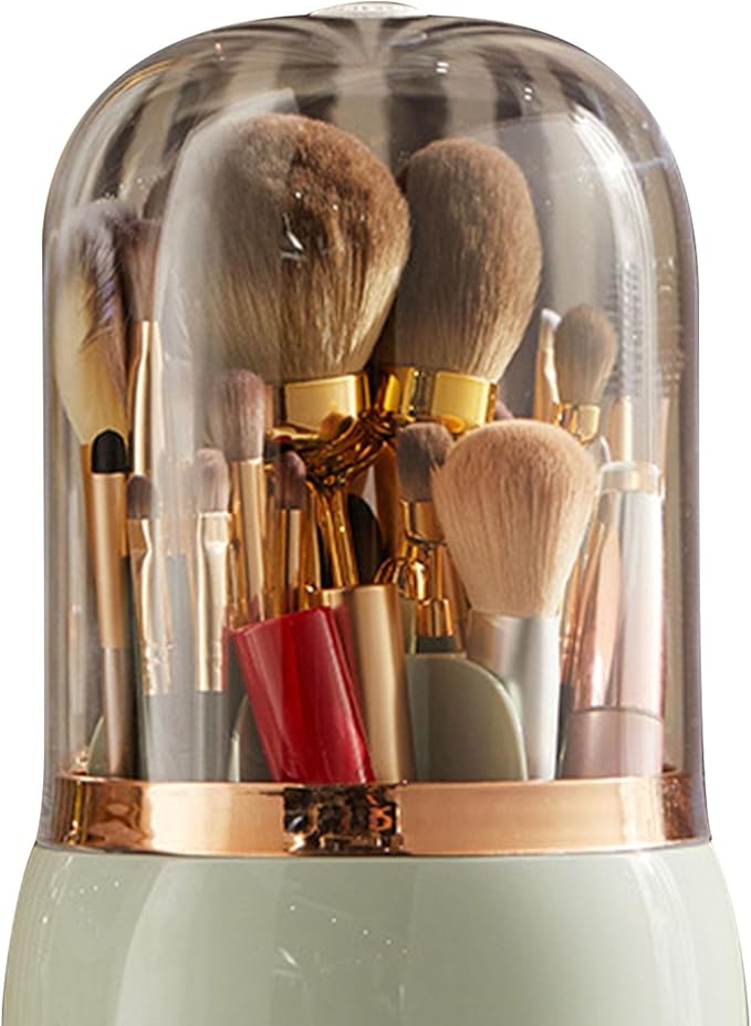 Yosoo Health Gear Makeup Brush Organizer, Multifunctional Rotating Cosmetic ABS Silicone Container for Vanity Cosmetics, Nail Polish (Light Green)