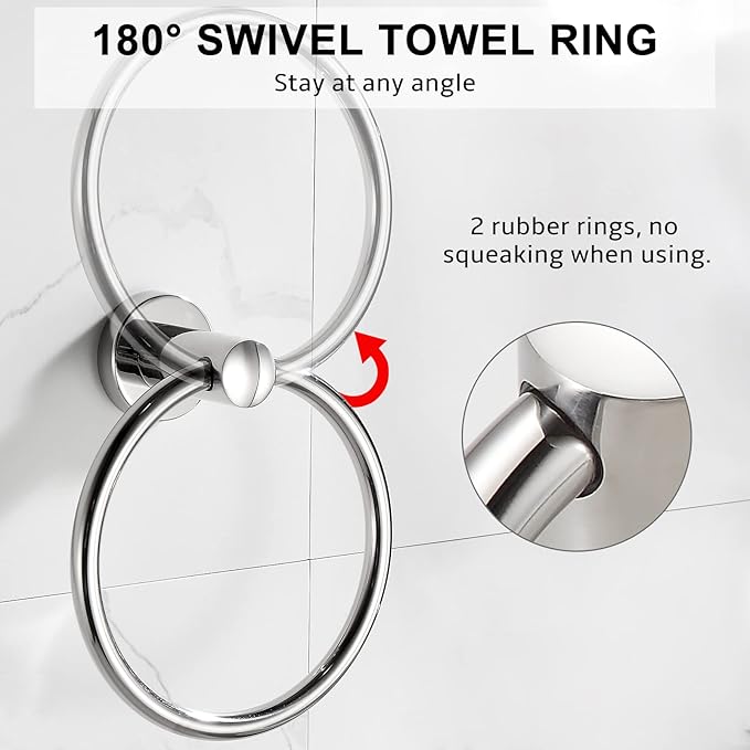 BGL Towel Ring for Bathroom, 2 Pack Stainless Steel 304 Polished Chrome Plated Wall Mount Towel Holders