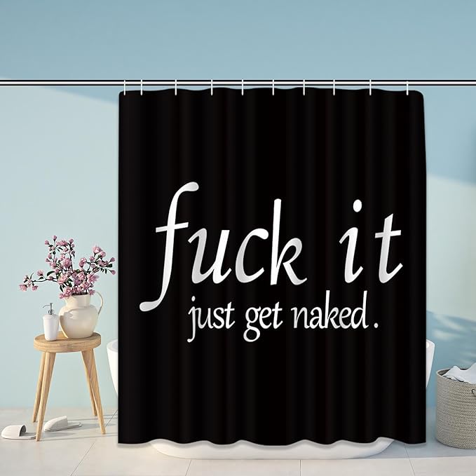 ArtSocket 4PC Funny Get Naked Shower Curtain Sets Bathroom Decor with Rugs, Non-Slip Rug,Toilet Lid Cover, Bath Mat and 12 Hooks 72x72 inches