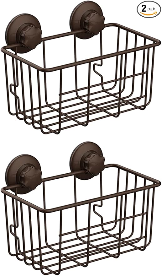 SANNO Suction Cup Shower Caddy Basket for Shampoo Combo Organizer Basket Stainless Steel Holder for Bathroom Storage,Bronze,pack of 2