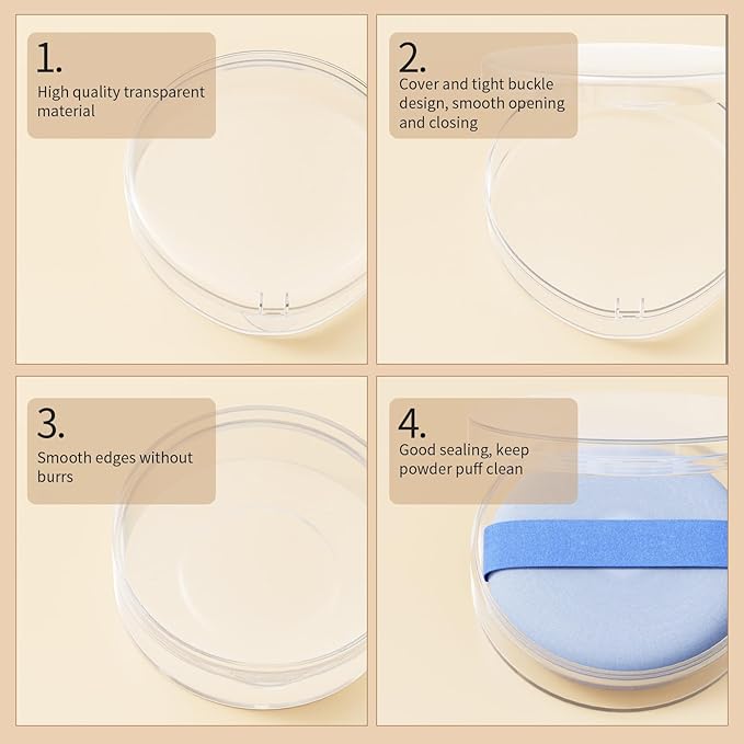 Powder Puff Case, 2 Pieces Round Makeup Puff Protective Container and 2 Pieces Teardrop Beauty Puff Travel Case, Cases Only, Puff is not included