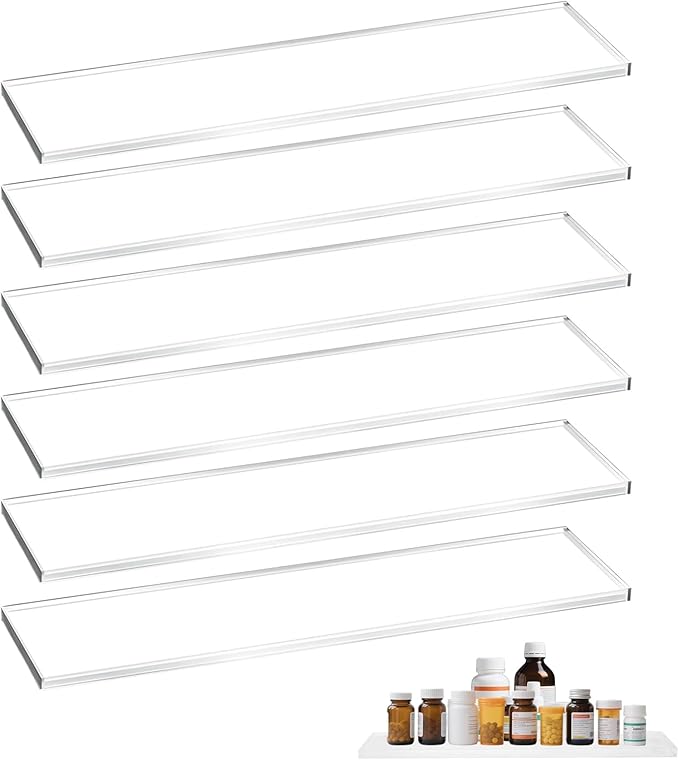 6pcs Medicine Cabinet Shelf Replacement 13inch Wooden Medicine Cabinet Shelves Wooden Bathroom Cabinets Shelves for Living Room Bathroom Kitchen Wall Mounted Medicine Cabinets (Transparent)