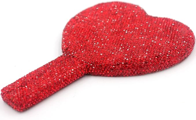 Bling Rhinestone Heart Handheld Mirror - Portable & Dazzling Makeup Mirror for On-The-Go Touch-ups (Plastic red)