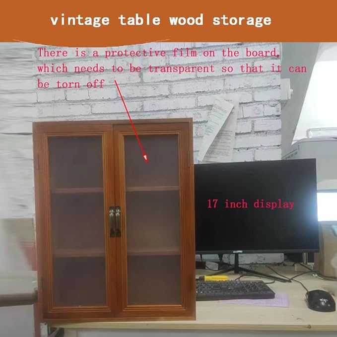 Vintage Countertop Cabinet14.5"x5.2"x18"Medicine Cabinet,Display Case with Organic Glass Door,Kitchen Cabinets with Drawers,Spice Cabinet,Apothecary Cabinet,Organization and Storage (Brown)