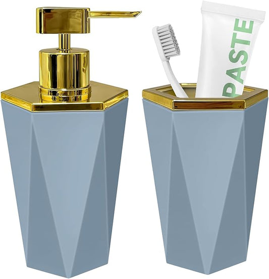 2 PCS Grey Bathroom Accessories Set, Grey Bathroom Accessories Include Soap Dispenser and Toothbrush Holder, Morden Bathroom Décor, Bathroom Sets Accessories