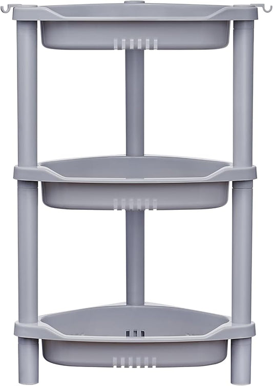 ELYKEN 3 Tier Shower Caddy Organizer Shelf Corner, 14.4 x 11.2 x 22.4 Inches, Rustproof, Plastic Shower Rack Stands for Inside Bathroom, Bathtub, Shower pan, Grey