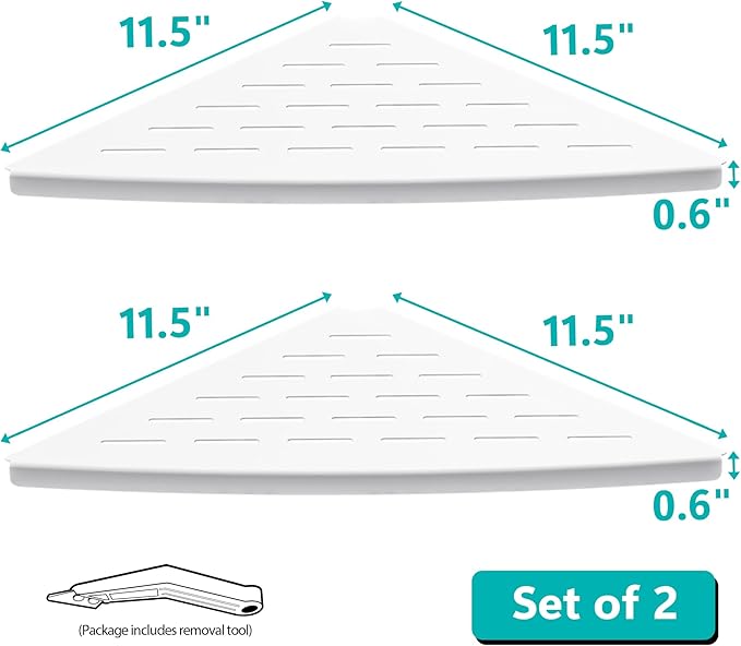 Qeke Corner Shower Shelf Matte White, 304 Stainless Steel 11.5” Recessed Corner Shelf Bathroom for Tiled Wall, Floating Shower Shelves Shampoo Holder, No Drilling, 2 Pack