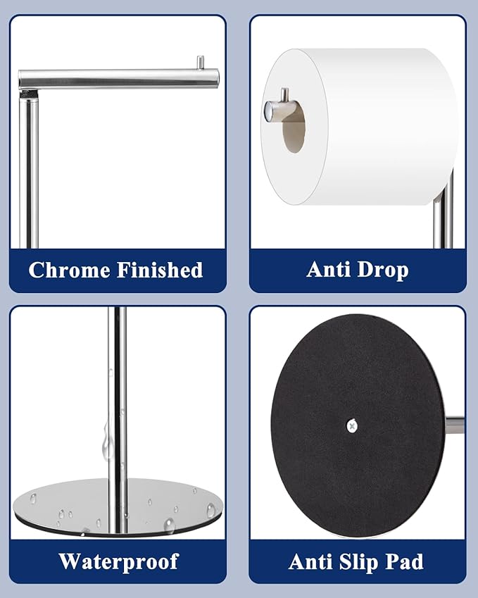 Toilet Paper Holder Stand, Free Standing Toilet Paper Roll Holder with Reserve, Modern Bathroom Toilet Paper Stand for 4 Rolls, Chrome, Housen Solutions