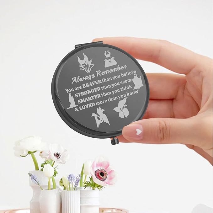 KEYCHIN Evil Queen Pocket Mirror Villain Movie Fans Gifts You are Braver Stronger Smarter Than You Think Compact Mirror for Women Girls Teenagers (Villain Always-BL)