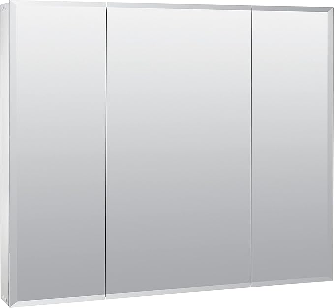 Zenith 29.75 in. W Beveled Tri-View Frameless Medicine Cabinet, Bathroom, White, Mirrored