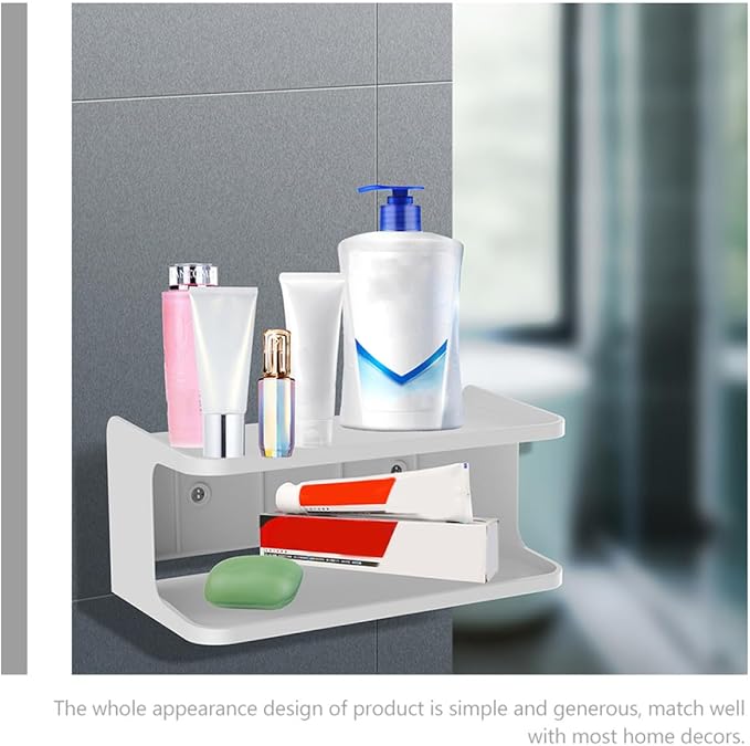 MAGICLULU Wall Mounted Bathroom Shelf Organizer Rack, Double-Layer Floating Corner Shelf White, Space-Saving Storage for Bathroom and Bedroom Bedside Use