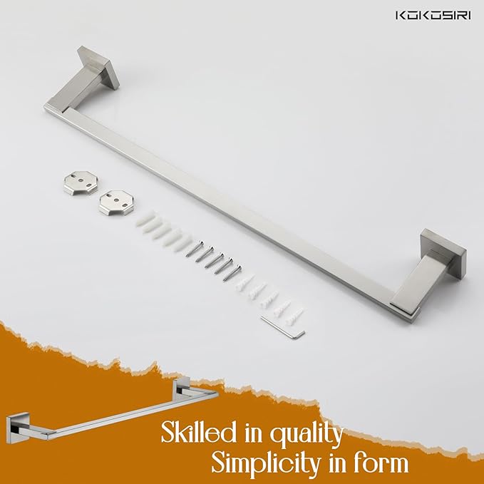 KOKOSIRI Towel Holder Brushed Nickel Bathroom Accessories Bath Towel Bars for Toilet Kitchen Cabinet Necklace Holder 24-Inch Stainless Steel, Wall Mounted B4006BR-L24