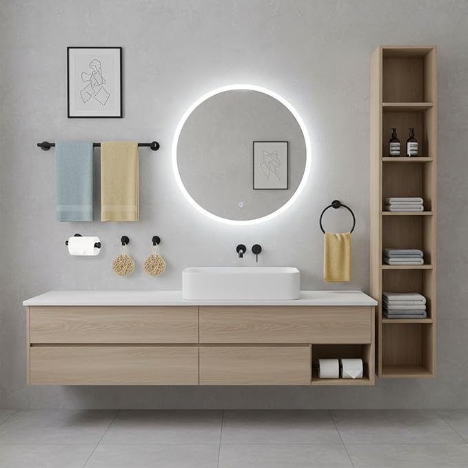 Matte Black 24in Bathroom Hardware Set, Stainless Steel Towel Bar Set, Bathroom Accessories Set Wall Mounted, Towel Racks for Bathroom, Towel Bar, Towel Ring, Robe Towel Hooks, Toilet Paper Holder