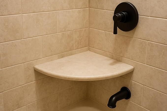 Tenedos Premium Quality Durango Cream Filled and Honed Ivory Light Travertine Bathroom Corner Shower Shelf 9'' (Pack of 2)