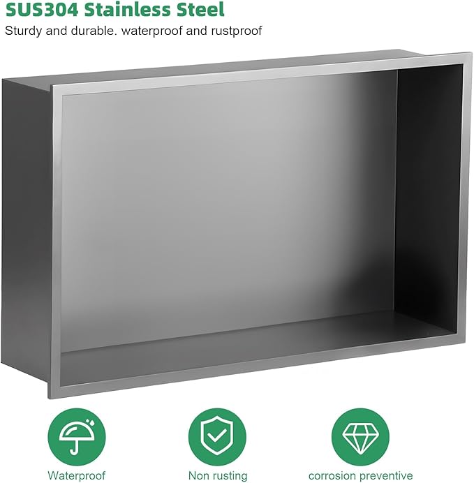 SaniteModar Shower Niche, Stainless Steel Shower Niche No Tile Needed, Recessed for Bathroom Storage (Gray, 12x24)