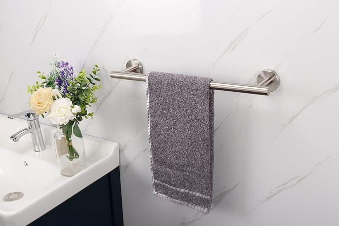 TocTen Bath Towel Bar - 2 Pack Thicken SUS304 Stainless Steel Towel Rack for Bathroom, Bathroom Hardware Accessories Towel Rod Heavy Duty Wall Mounted Towel Holder (16 Inch, Brushed Nickel)