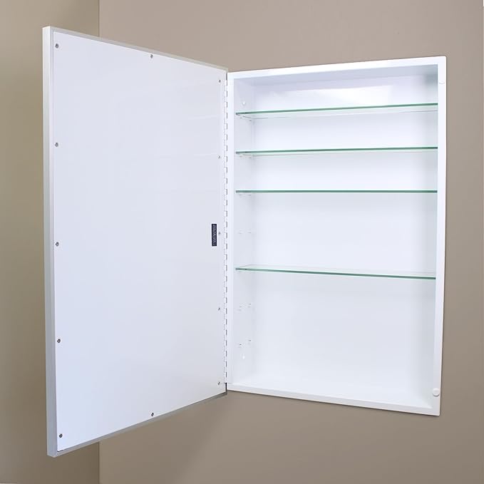 Fox Hollow Furnishings 20x30 Parker Metro Metal Framed Rectangle Recessed Bathroom Medicine Cabinet, Floating Mirror, 18x28 in-Wall Opening, Adjustable Glass Shelves, Magnet Close, Brushed Nickel