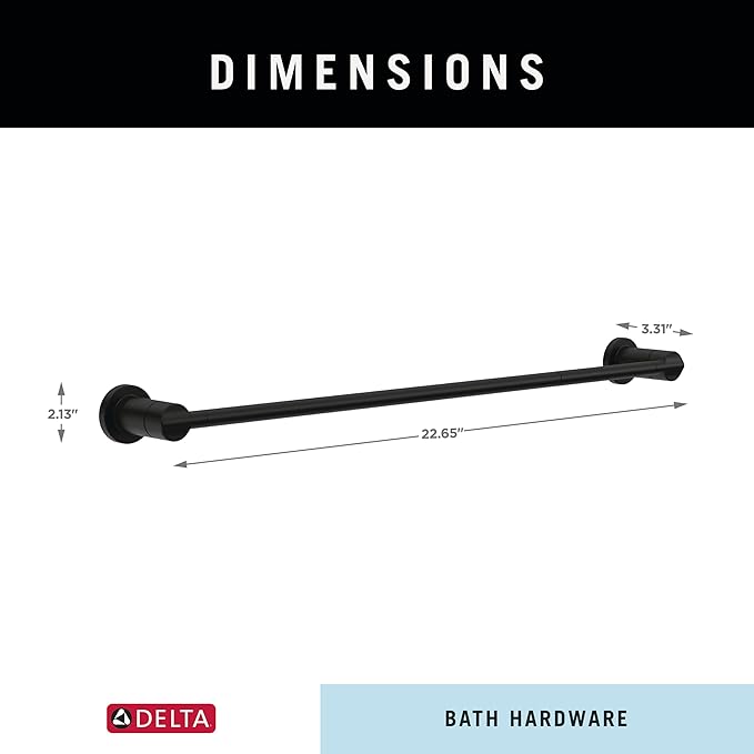 Delta Nicoli (1-Pack) 18'' w/ 6" Extender Towel Rack for Bathroom Matte Black Extendable 18-24" Towel Bar for Bathroom Wall Towel Holder Rod Wall Mounted NIC18-MB