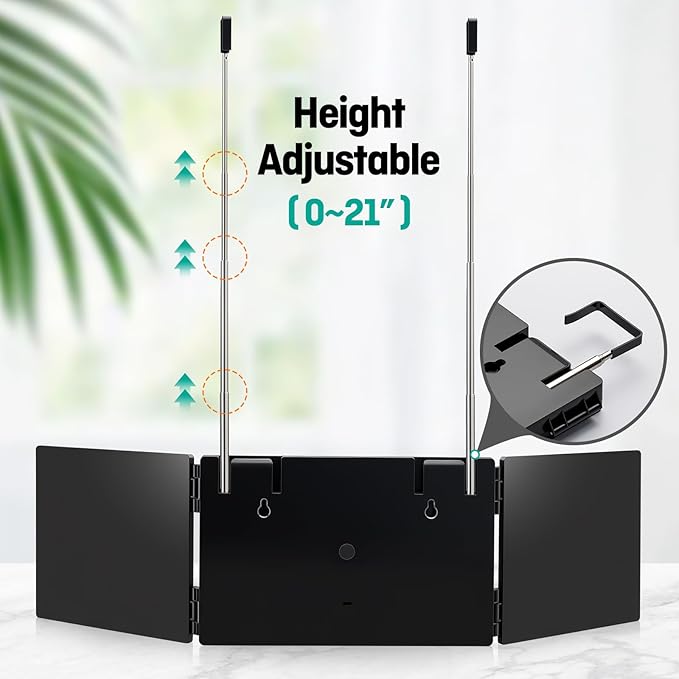 3 Way Mirror for Self Hair Cutting，Tri-Fold Makeup Mirror，360°View with Height AdjustableHooks Anti-Fog HD Glass forShaving, Braiding, DyeHair, Travel Friendly Grooming Tool,Good Choice for Gifts