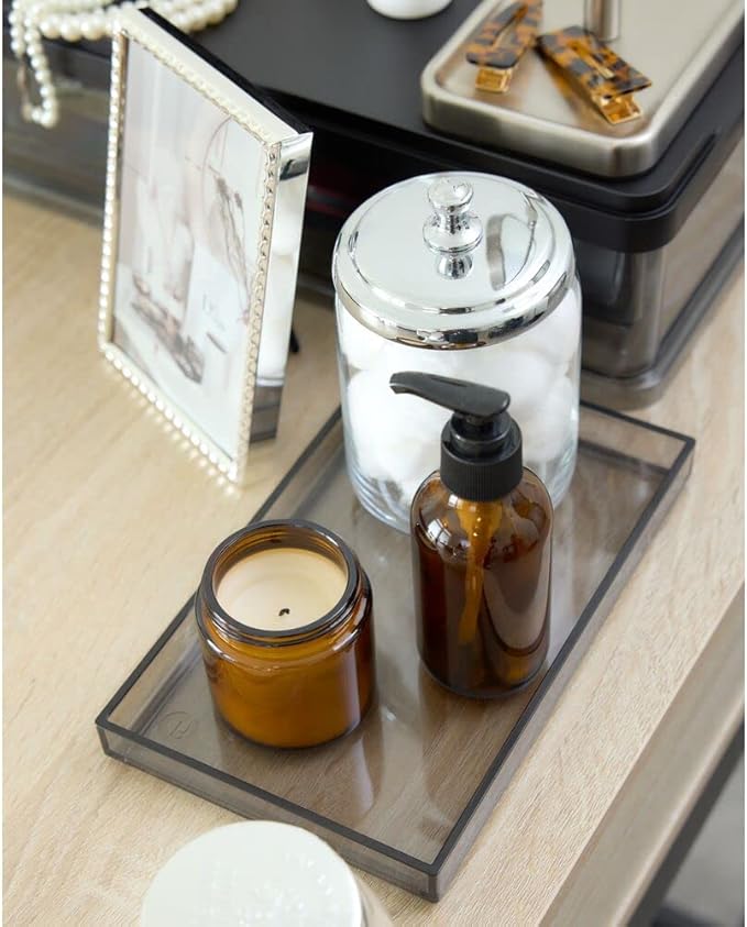 iDesign The Sarah Tanno Collection Catch-AllStorage Tray, Made of Recycled Plastic, Medium, Smoke/Black