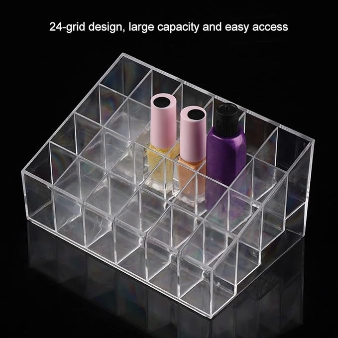 Greensen 24 Grids Lipstick Holder Clear Acrylic Organizer Makeup Storage Trapezoid Transparent Stand for Home Commercial Use