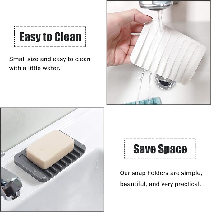 Self Draining Soap Dishes, 3 Pcs Silicone Soap Saver, Waterfall Drainer Soap Holder for Bathroom, Extend Soap Life, Keep Soap Bars Dry Clean & Easy Cleaning (Teal)