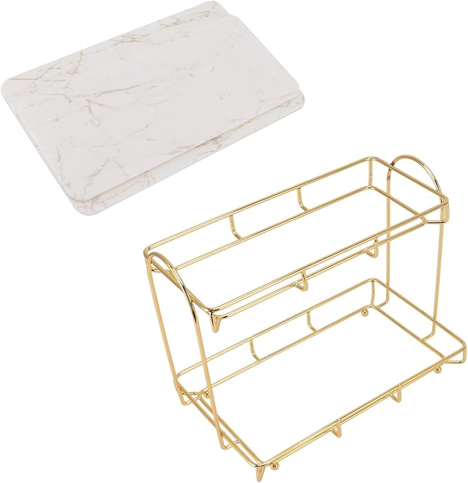 2 Tier Cosmetic Storage Rack Large Capacity Gold Metal Storage Shelf for Bathroom Kitchen Bedroom