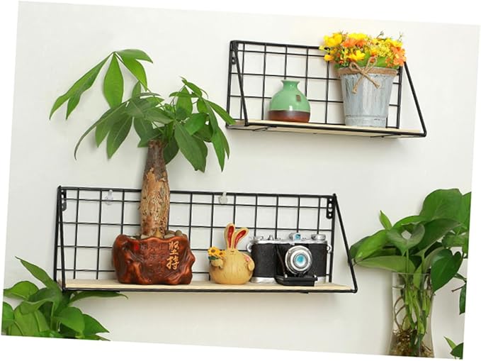 Happyyami Wall-Mounted Iron Shelf for Bathroom Kitchen Living Room Storage Rack Bookshelf Floating Book Shelves Decorative Wall Mount