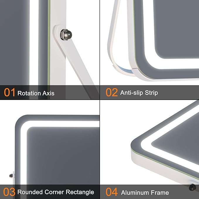Hasipu LED Makeup Mirror with Bluetooth Speaker, 14" x 10" Wide-Screen Vanity Mirror with Lights, 3 Modes Light, Smart Touch Control Dimmable, Rectangle White Frame