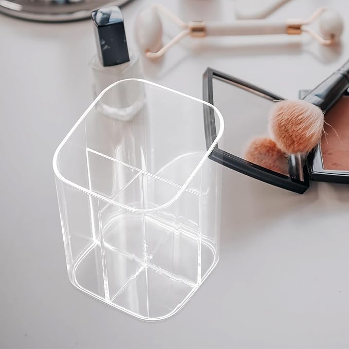 Amosfun 3 Slots Makeup Brush Organizer Acrylic Pencil Pen Holder for Desk Home Office Countertop Supply 2 Pack