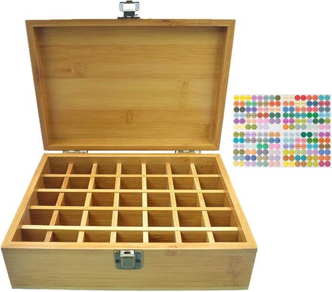 Pure Vie Essential Oil Bamboo Storage Box Travel Display Presentation, Holds 35 Bottles for 5, 10, 15ml - Aromatherapy Organizer Nail Polish Fragrance Container #1 - Keep Your Oils Safe & Space Saver