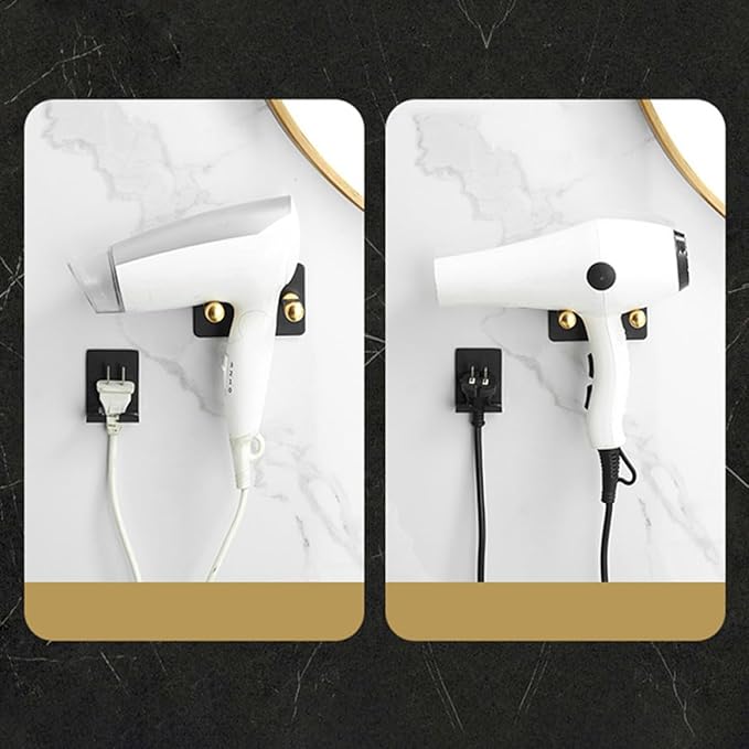 FRCOLOR Punch-Free Hair Dryer Holder Wall Mount Iron Storage Bracket with Plug Holder Bathroom Hair Dryer Stand Organizer for Home Bathroom Shelves