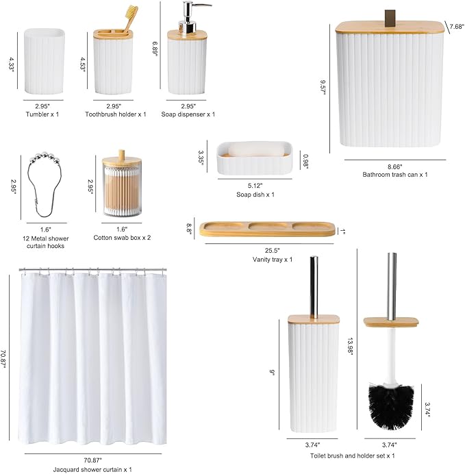 Bathroom Set - 22PCS Bathroom Accessories Set Trash Can Toilet Brush Holder Set Soap Dispenser Bathroom Accessory Set with Shower Curtain Bathroom Decor Set for Home, Restroom