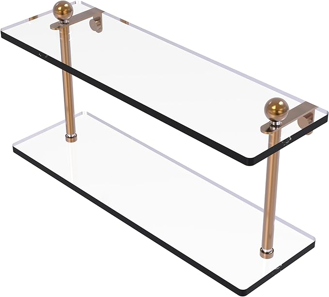 Allied Brass PR-2/16-BBR 16 Inch Two Tiered Glass Shelf, Brushed Bronze