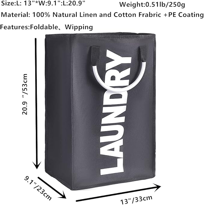 Laundry Basket, Durable Handles for Easy Carry, Collapsible Cloth Baskets, Hampers for College Dorms, Foldable Fabric Hamper Bags (Dark-Gray)