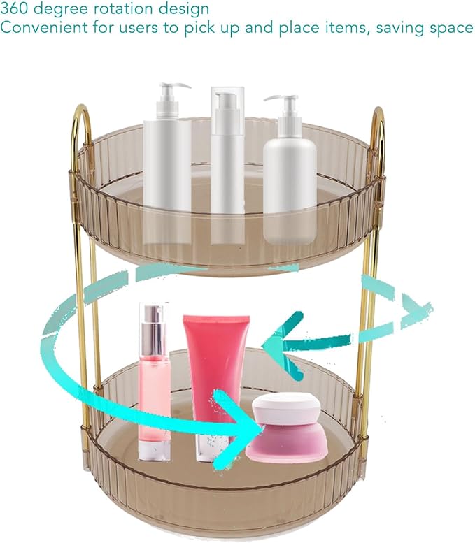 Makeup Organizer,2 Tier Makeup Rack - 360° Rotating Space Saving Cosmetic Countertop for Bedroom, Bathroom, and Kitchen - for Skincare and Beauty Products! (Yellow)
