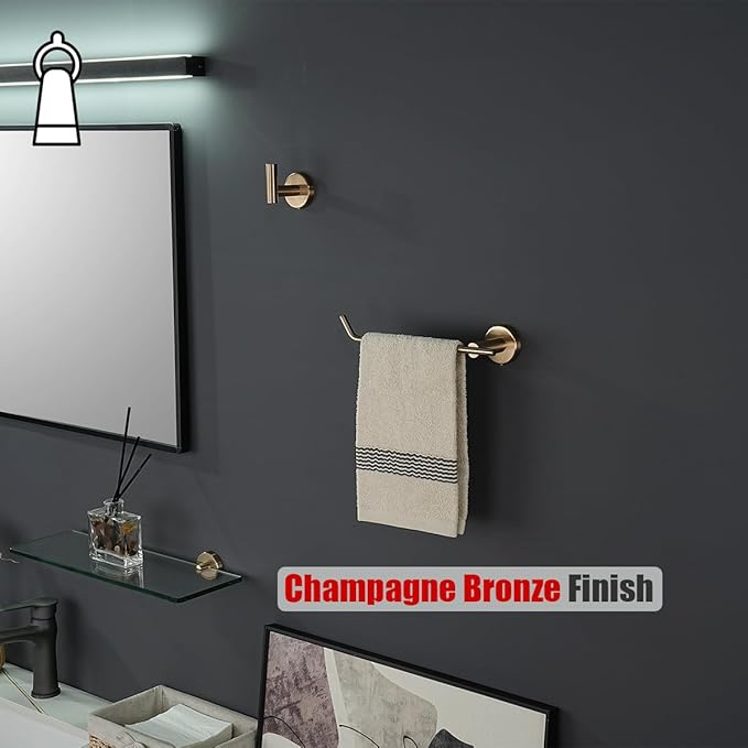 JQK Hand Towel Bar, Champagne Bronze Stainless Steel Towel Ring Holder for Bathroom, 9 Inch Wall Mount Left Hand, TR101-CB