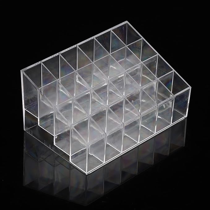 Greensen 24 Grids Lipstick Holder Clear Acrylic Organizer Makeup Storage Trapezoid Transparent Stand for Home Commercial Use
