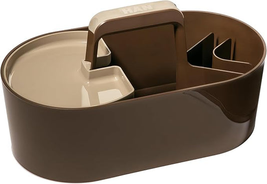 HAN Toolbox Loft Plastic Basket with Handle, 4 Compartments Desk Basket, Cleaning Basket, Craft Basket, Storage for Utensils, Brown, 1200-42