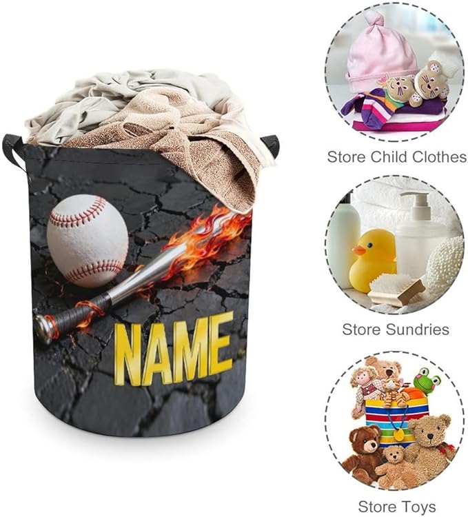 Personalized Baseball Laundry Hamper Custom Name Funny Dirty Clothes Laundry Basket Portable Storage Basket For Home Bathroom Family Baseball Lovers Xmas Birthday (style 1)