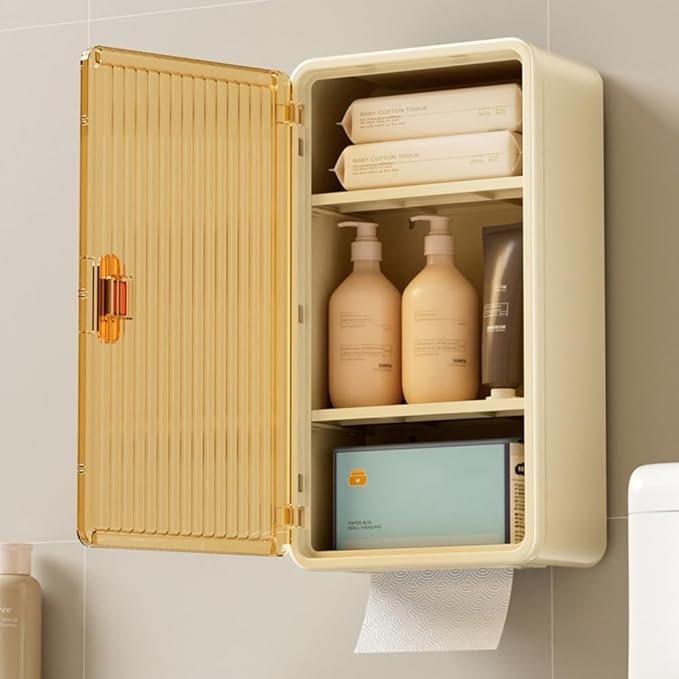 Wall-Mounted Bathroom Shelf with Waterproof Tissue Box,Multifunctional Storage Rack for Toiletries, Shampoo Organizer A