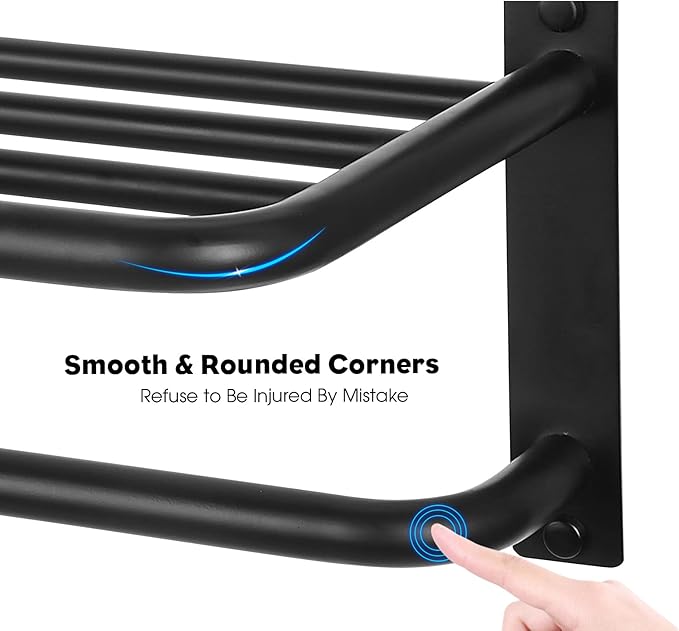 Towel Rack for Bathroom, DEWVIE 23 Inch Tower Holder with Tower Bars, SUS 304 Stainless Steel Lavatory Bath Towel Shelf Towel Hanger Wall Mount, 3-Tier (Matte Black)