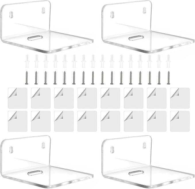 4 Pack Acrylic Shelves for Wall Decor, 4 Inch Window Plant Shelf-Acrylic Small Wall for Bathroom, Bedroom, Living Room, Office and Device Storage