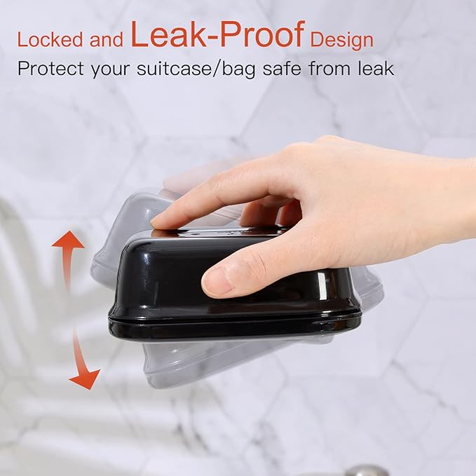 Quatish Soap Holder, Travel Soap Container with Lid, Portable Bar Soap Case, Leakproof Soap Box with Perforations, Soap Dishes for Traveling, Camping, Gym, 3 Pack(Black,White,Navy)