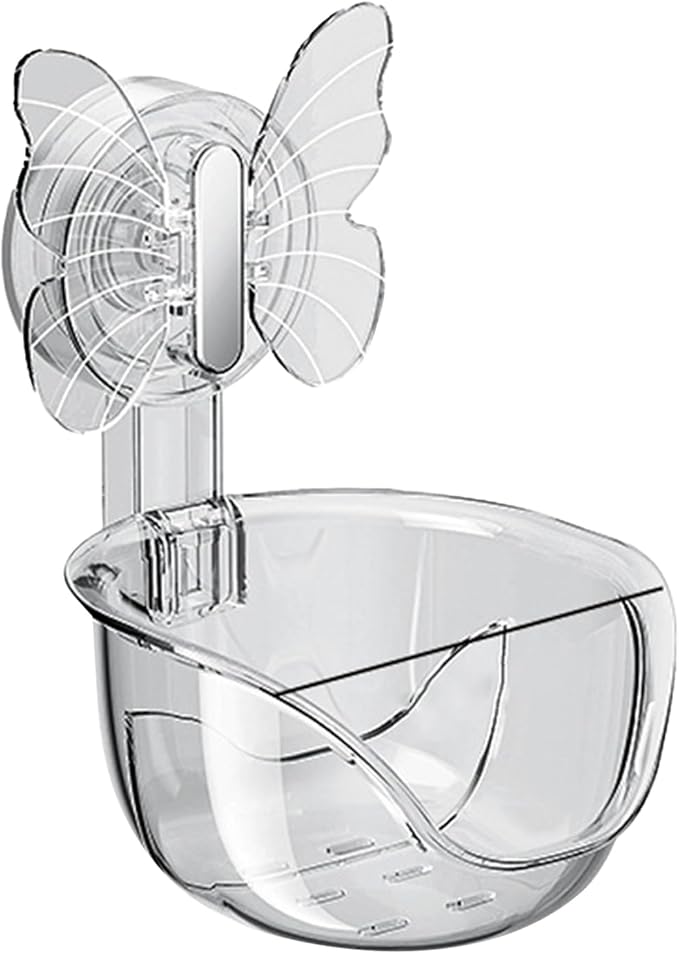 Self Adhesive Shower Shelves, Makeup Sponge Holder, Clear Shower Shelves Bottom Equipped with Drainage Holes and Powerful Butterfly Pressure Suction Cups, Adhesive Bathroom Shelves (Translucent gray)