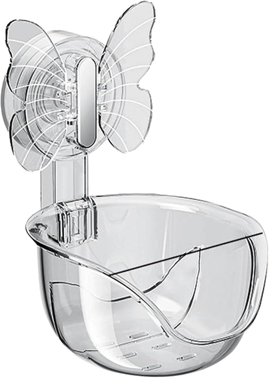 Self Adhesive Shower Shelves, Makeup Sponge Holder, Clear Shower Shelves Bottom Equipped with Drainage Holes and Powerful Butterfly Pressure Suction Cups, Adhesive Bathroom Shelves (Translucent gray)
