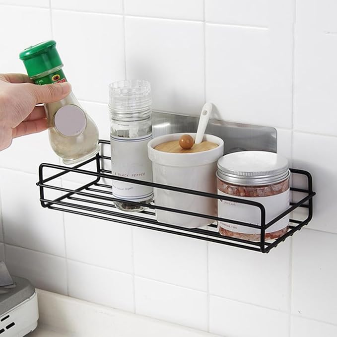 Luxshiny 2pcs Wall-Mounted Iron Storage Racks with Adhesive Pads Ventilated Corner Shelves for Bathroom and Kitchen Organization Installation Space-Saving and Easy-Clean Design