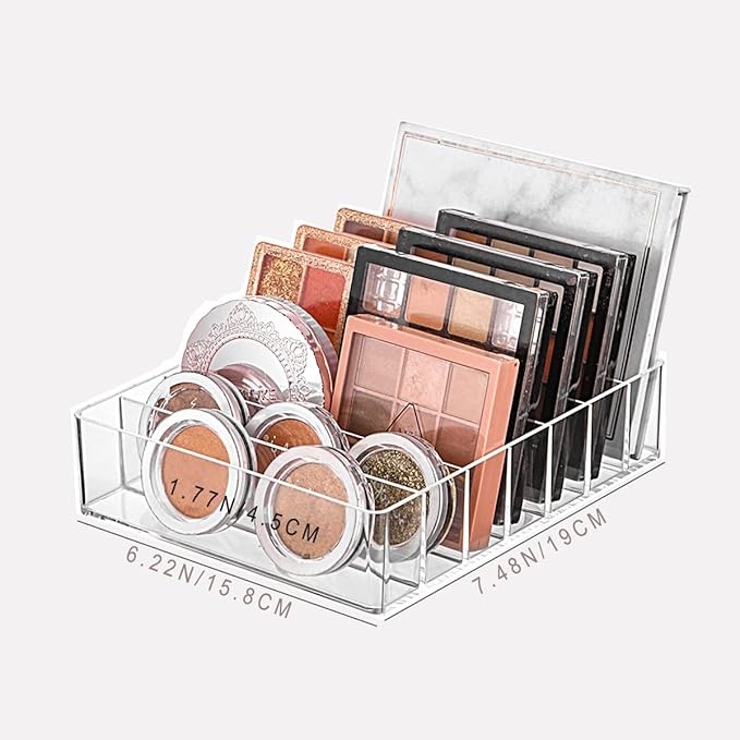 Eyeshadow Palette Makeup Organizer-Plastic Cosmetics Display Case with Adjustable Dividers, Makeup Storage for Vanity Drawer, Eyeshadow, Lipsticks