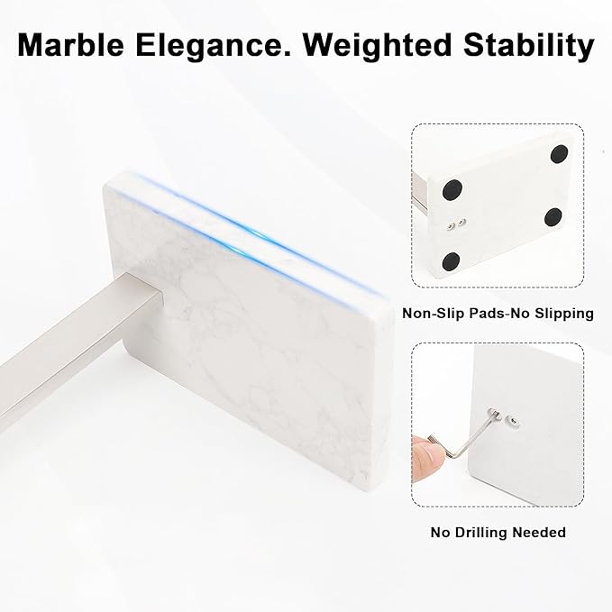 HarJue Hand Towel Holder Stand, 14.5" Hand Towel Rack with Weighted Marble Base, 304 Stainless Steel L-Shape Standing Towel Bar for Vanity Bathroom Kitchen Countertop (Brushed Nickel)