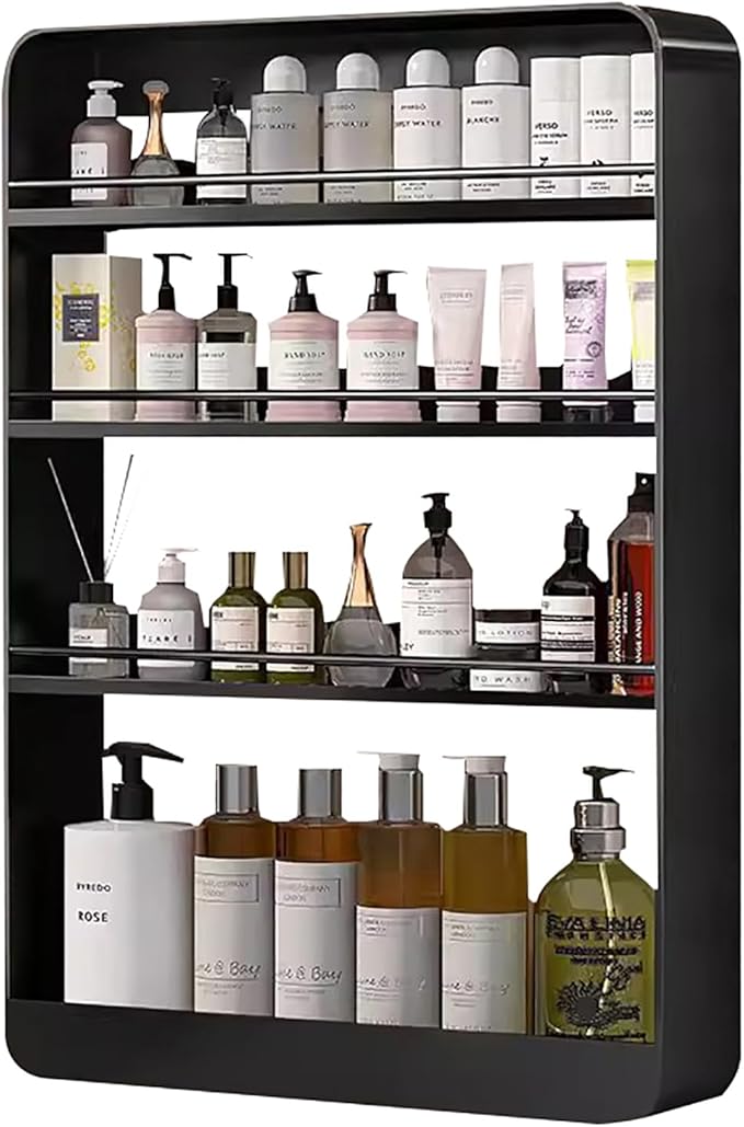 Bathroom Shelves Wall Mounted,4 Tiers Wall Shelf for Bathroom,Punch-Free Bathroom Shelf,Makeup Wall Organizer,Wall Mounted Floating Shelves,Cosmetic Wall Storage Rack for Bathroom Kitchen
